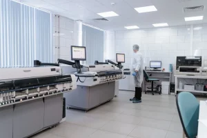 IT professional configuring Cisco network equipment in office